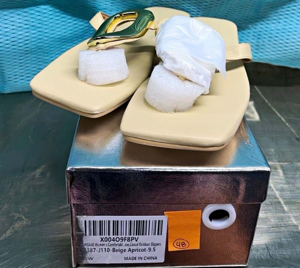 Womens Open Toe Square Toe Sandals Size 9.5 Apricot